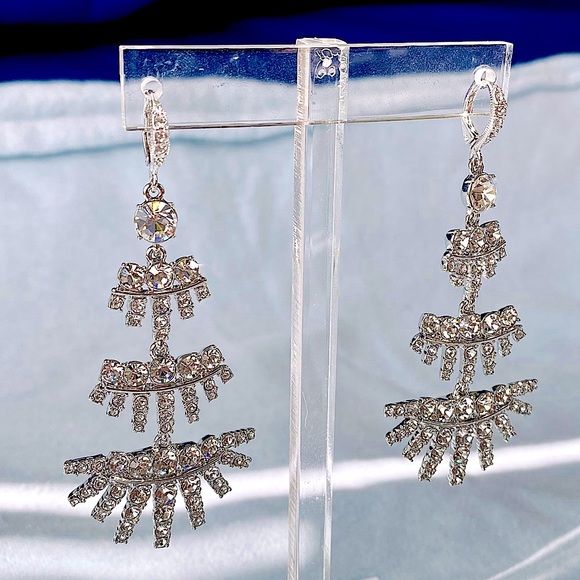 Givenchy Silver Crystal Tiered Chandelier Earrings - Picture 7 of 12